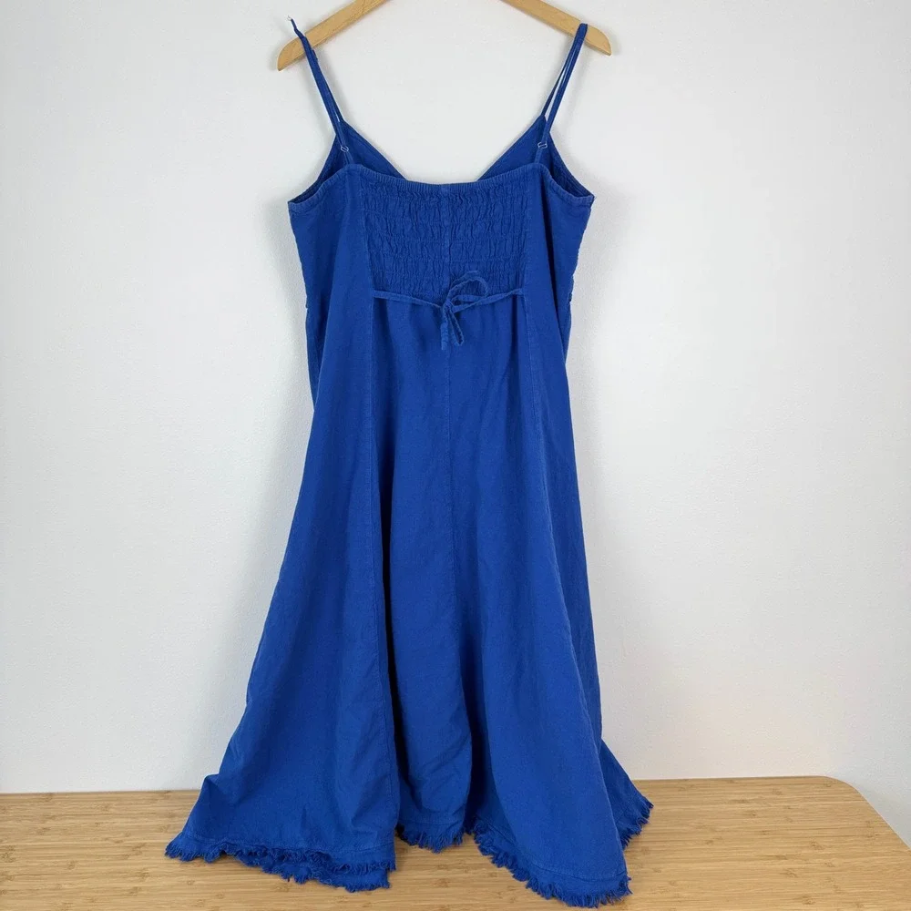 Scully Dress Womens XL Blue Embroidered Frayed Hem Sundress‎ Boho Gypsy Rustic